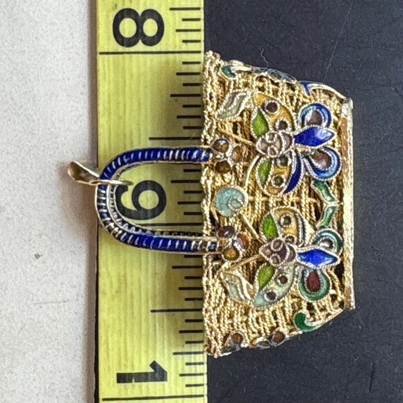 VTG Cloisonne Enamel Butterfly Floral Design Purse Pendant Filigree Design 1x2" - Picture 11 of 13